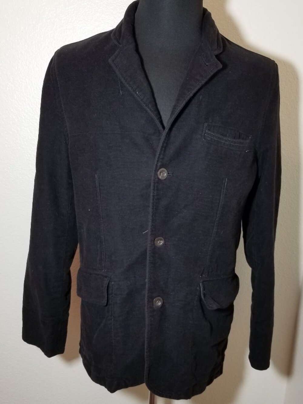 GAP Mens Small Black Button Front Lined Jacket Preppy Old Money Academia City‎